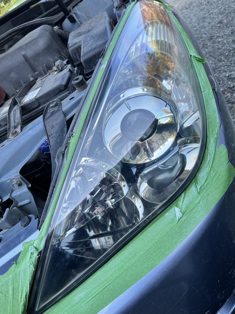 Close up of the drivers side headlamp lens, looks great